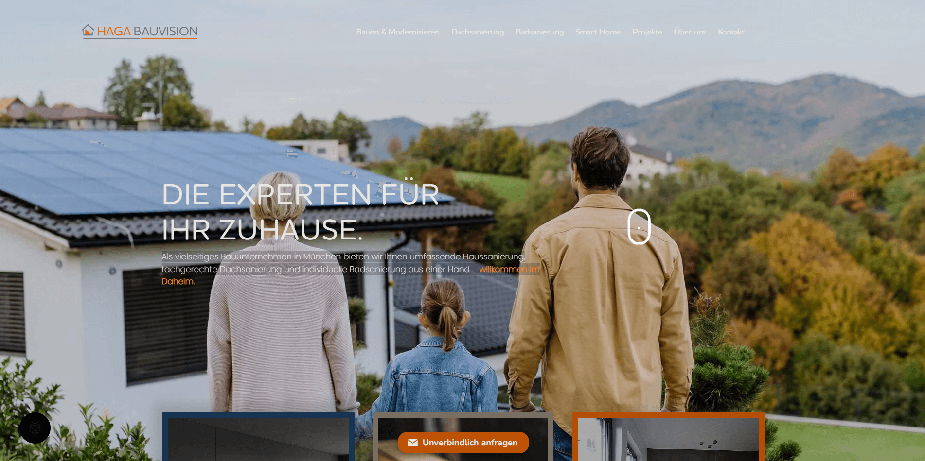 Startseite der Website von HAGA Bauvision mit großformatigem Wohnmotiv