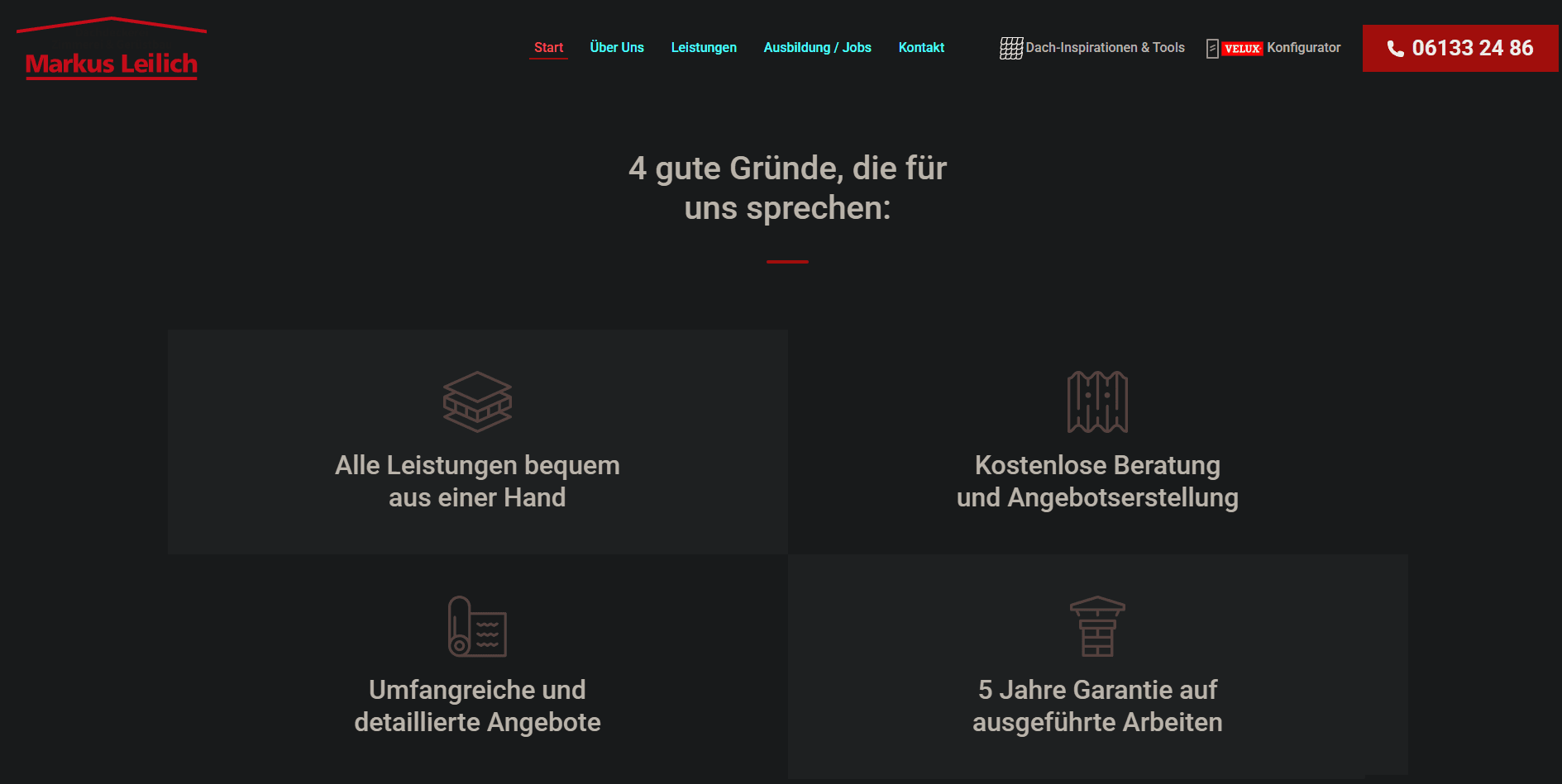 Leistungs- und Vorteilsbereich der Website von Markus Leilich