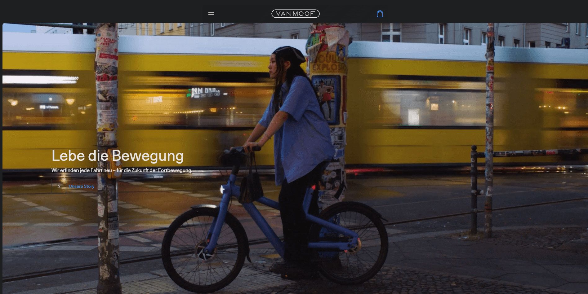 Bildstarke Inhaltssektion des unabhängigen VanMoof-Frontend-Nachbaus