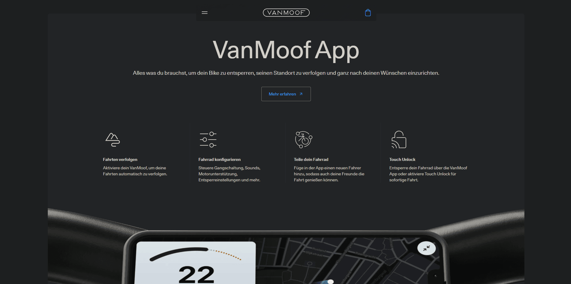 App-Bereich des unabhängigen VanMoof-Frontend-Nachbaus