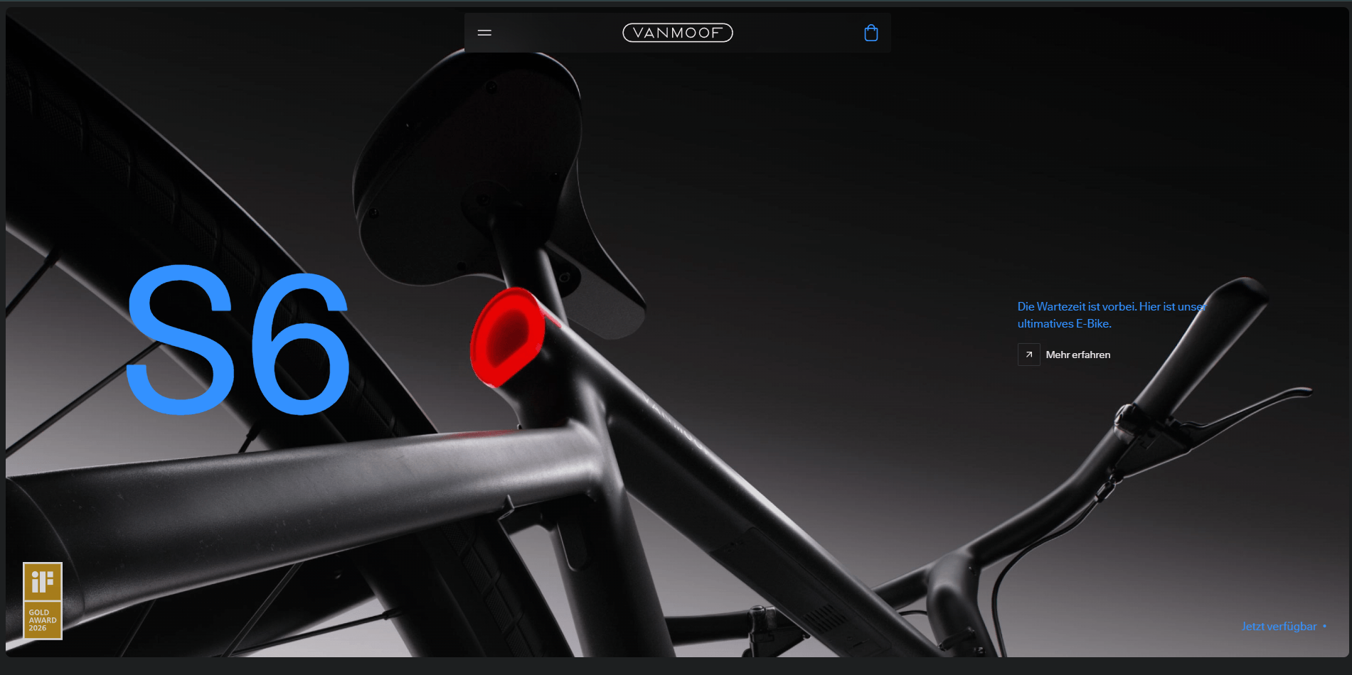 Frontend-Nachbau einer VanMoof-Produktseite mit großem Fahrradmotiv