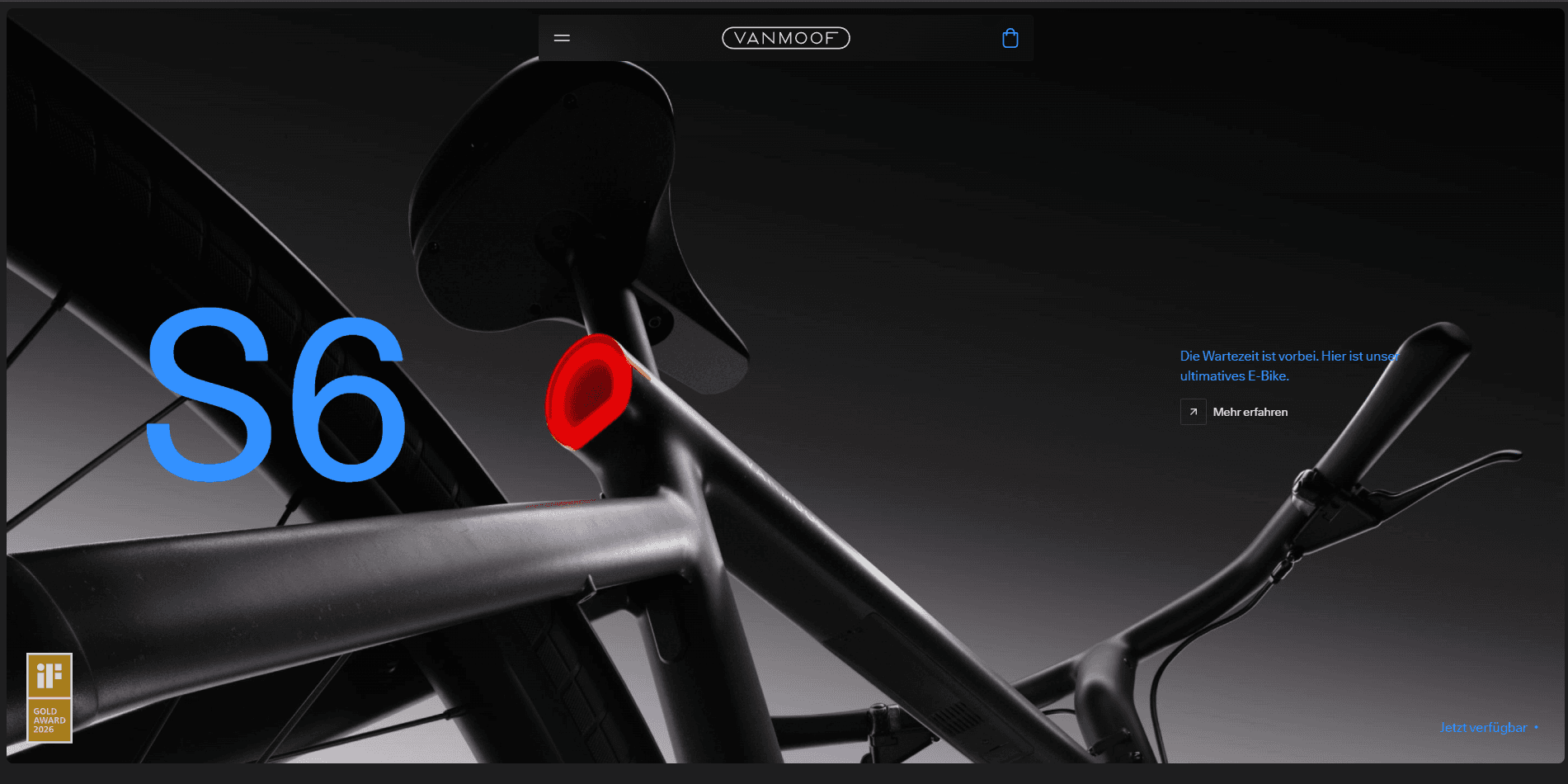 Frontend-Nachbau einer VanMoof-Produktseite mit großem Fahrradmotiv